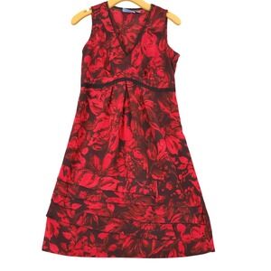 Simply Vera Vera Wang Red Floral Sleeveless V Neck Tiered Midi Dress Size 4